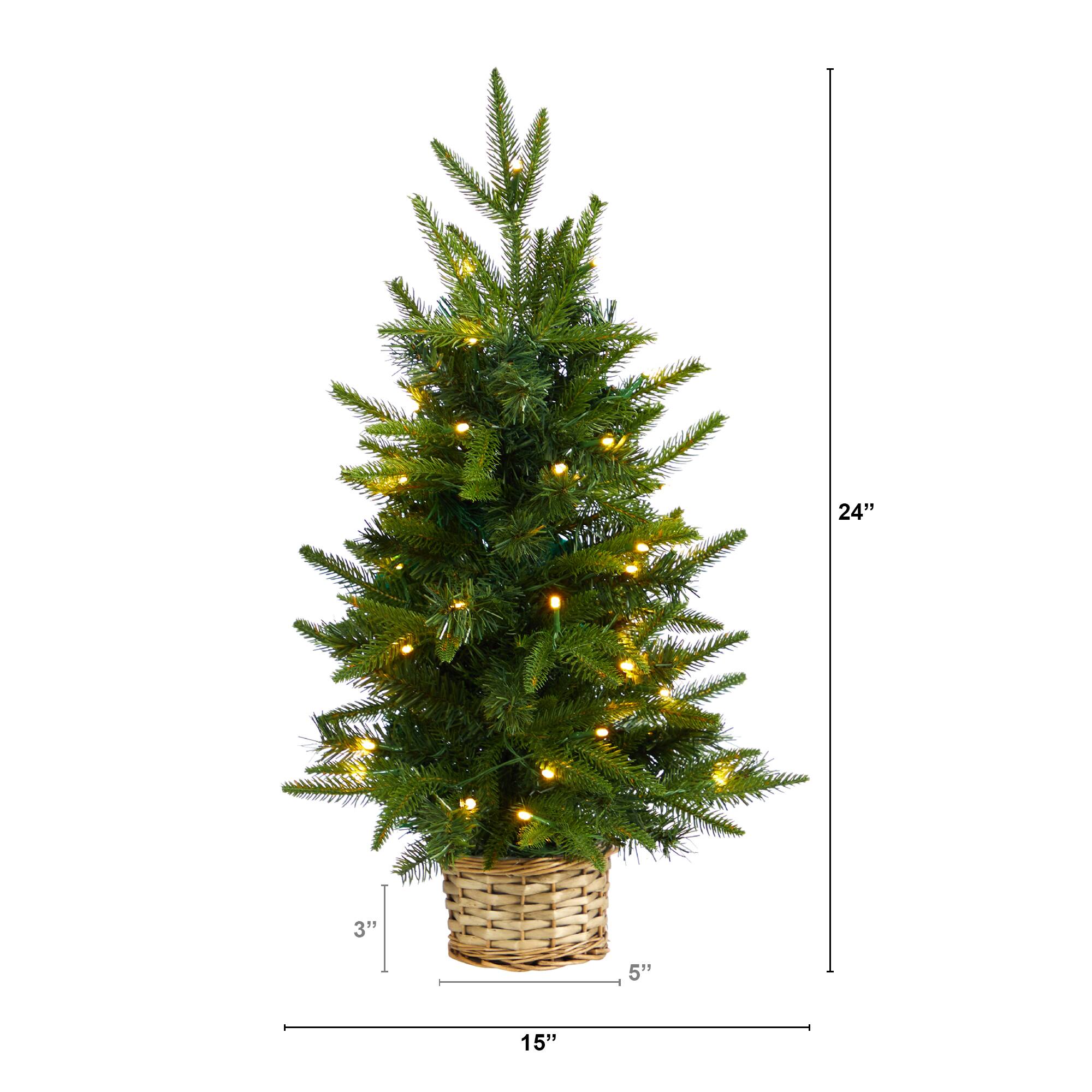 2ft. Pre-Lit Artificial Christmas Tree in Decorative Basket, Clear LED Lights
